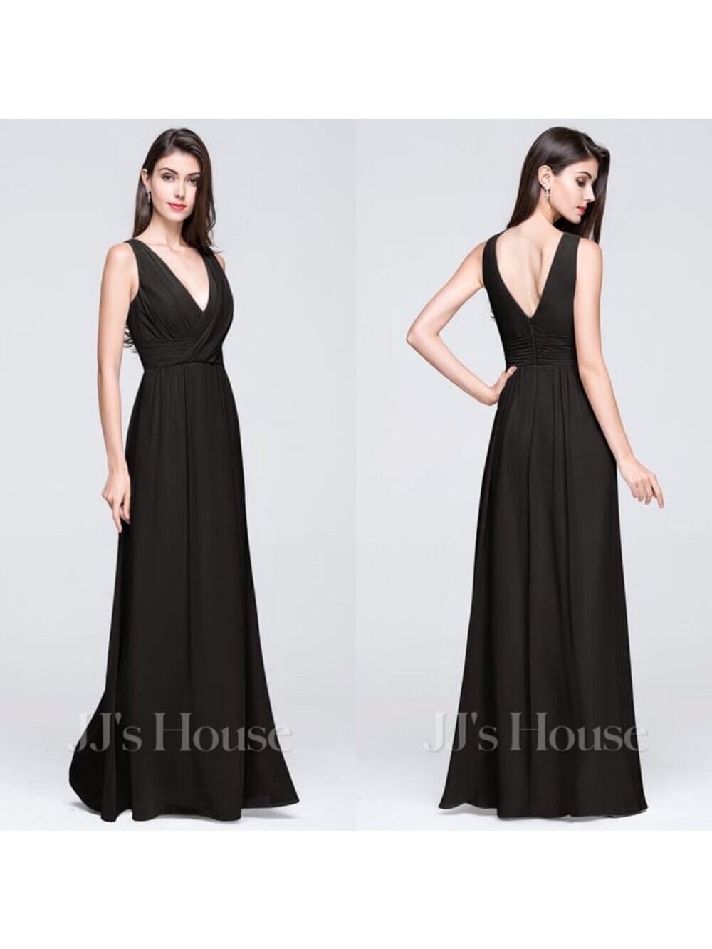 NWT JJ’s House Black Sleeveless Chiffon Bridesmaid Dress Size 8 V-Neck Ruching